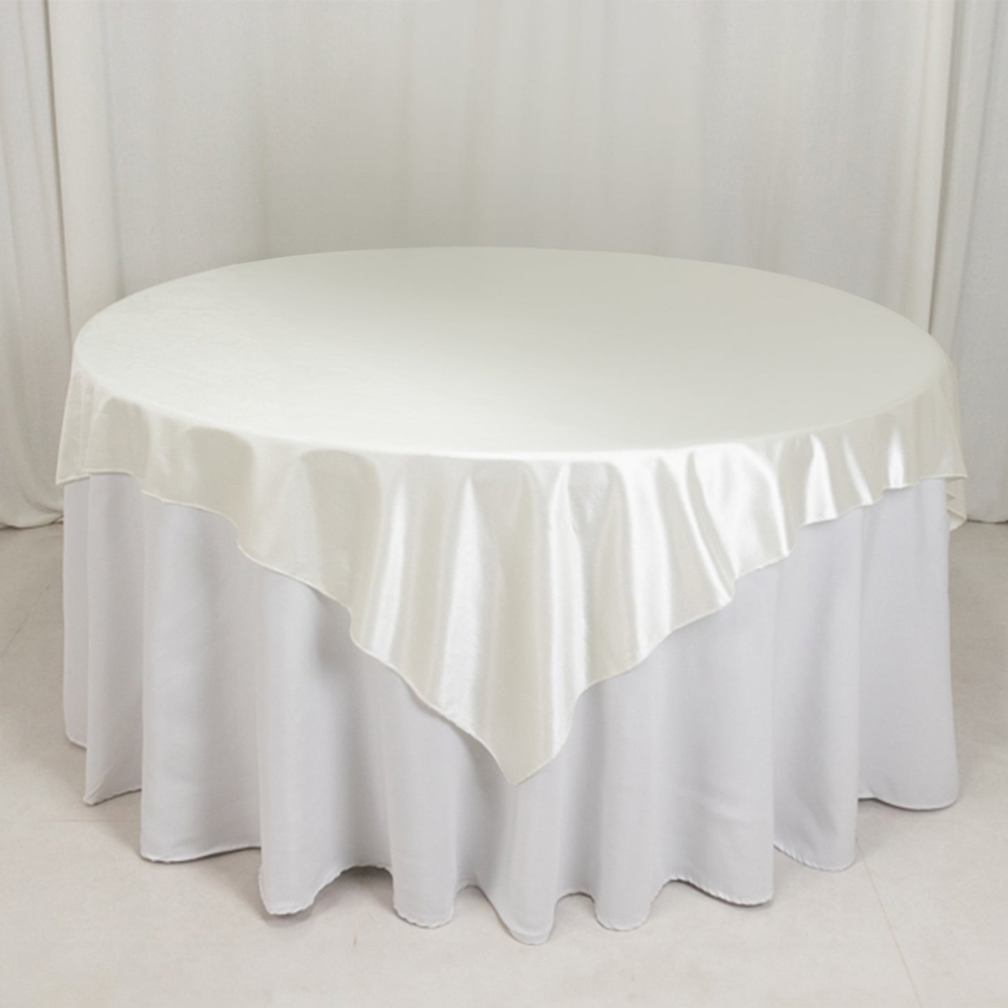 70"x70" Shimmer Pearl White Scuba Square Table Overlay, Wrinkle Free Seamless Premium Polyester Table Topper