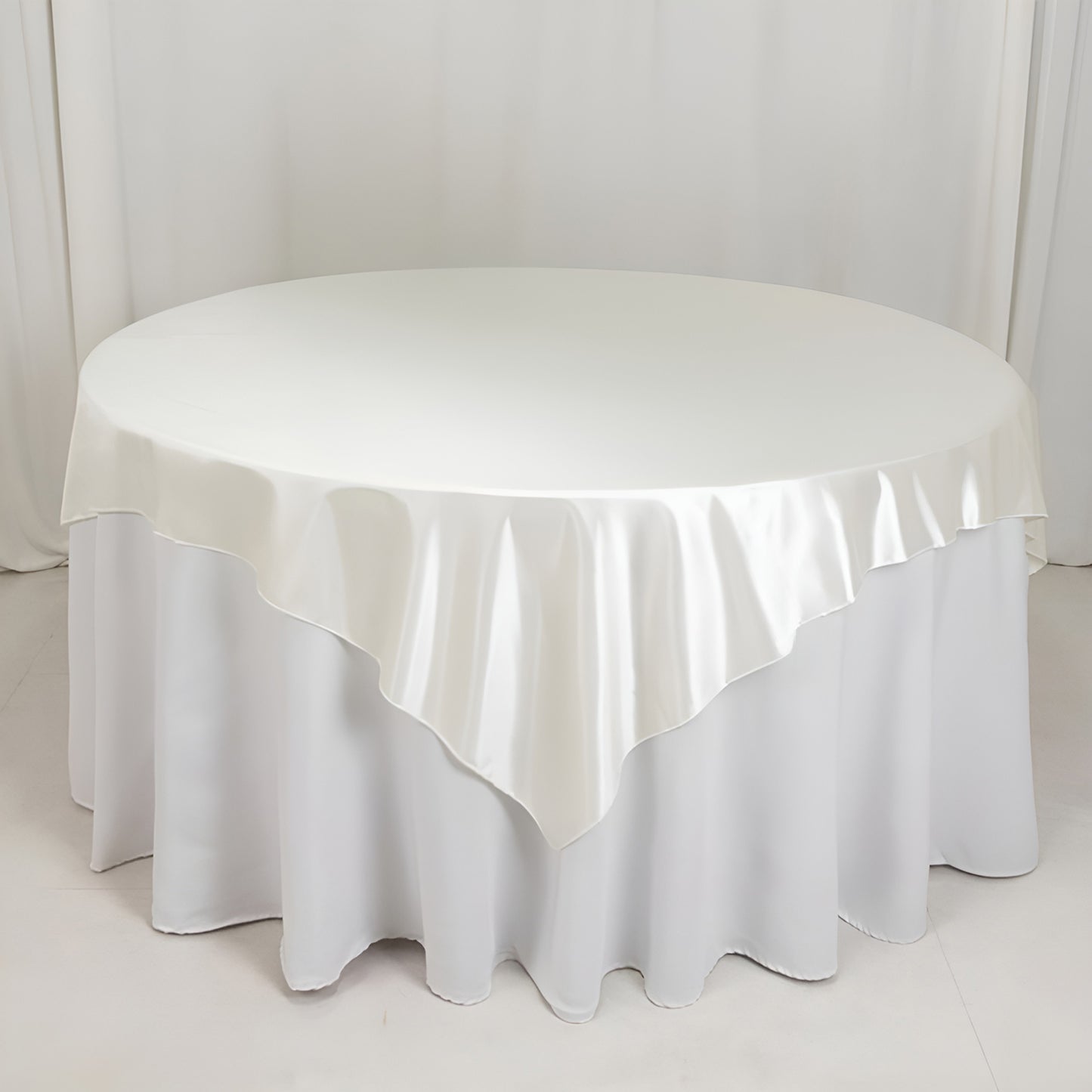 70"x70" Shimmer Pearl White Scuba Square Table Overlay, Wrinkle Free Seamless Polyester Table Topper