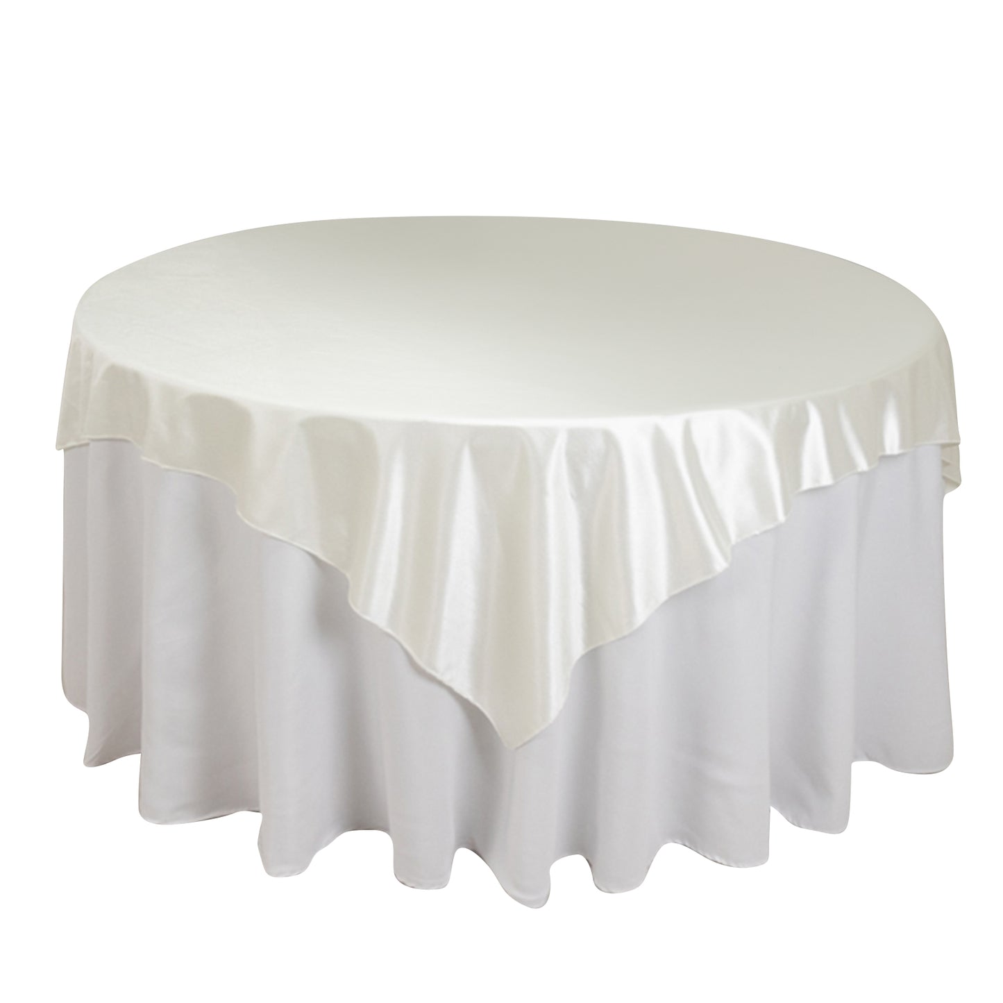 70"x70" Shimmer Pearl White Scuba Square Table Overlay, Wrinkle Free Seamless Premium Polyester Table Topper