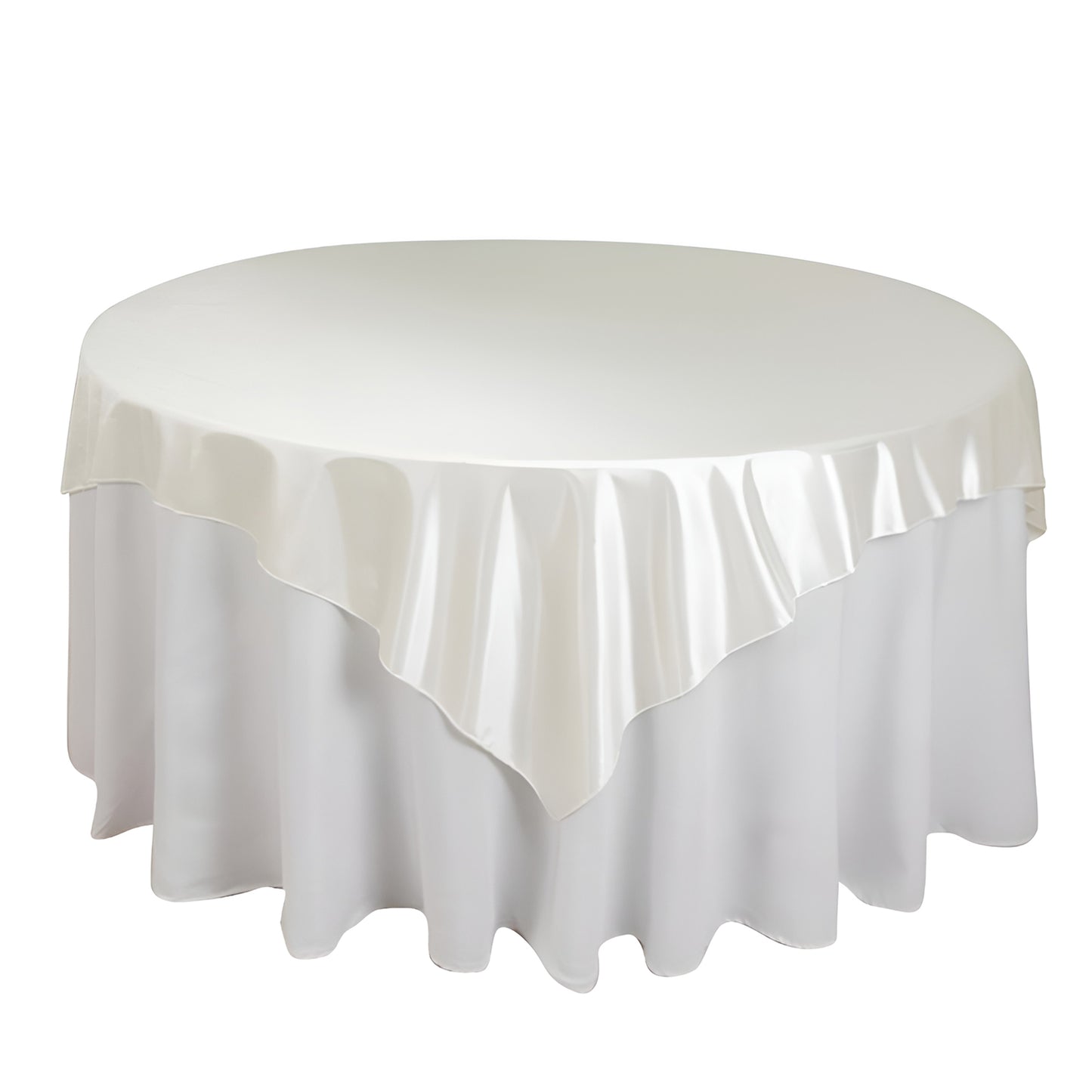 70"x70" Shimmer Pearl White Scuba Square Table Overlay, Wrinkle Free Seamless Polyester Table Topper