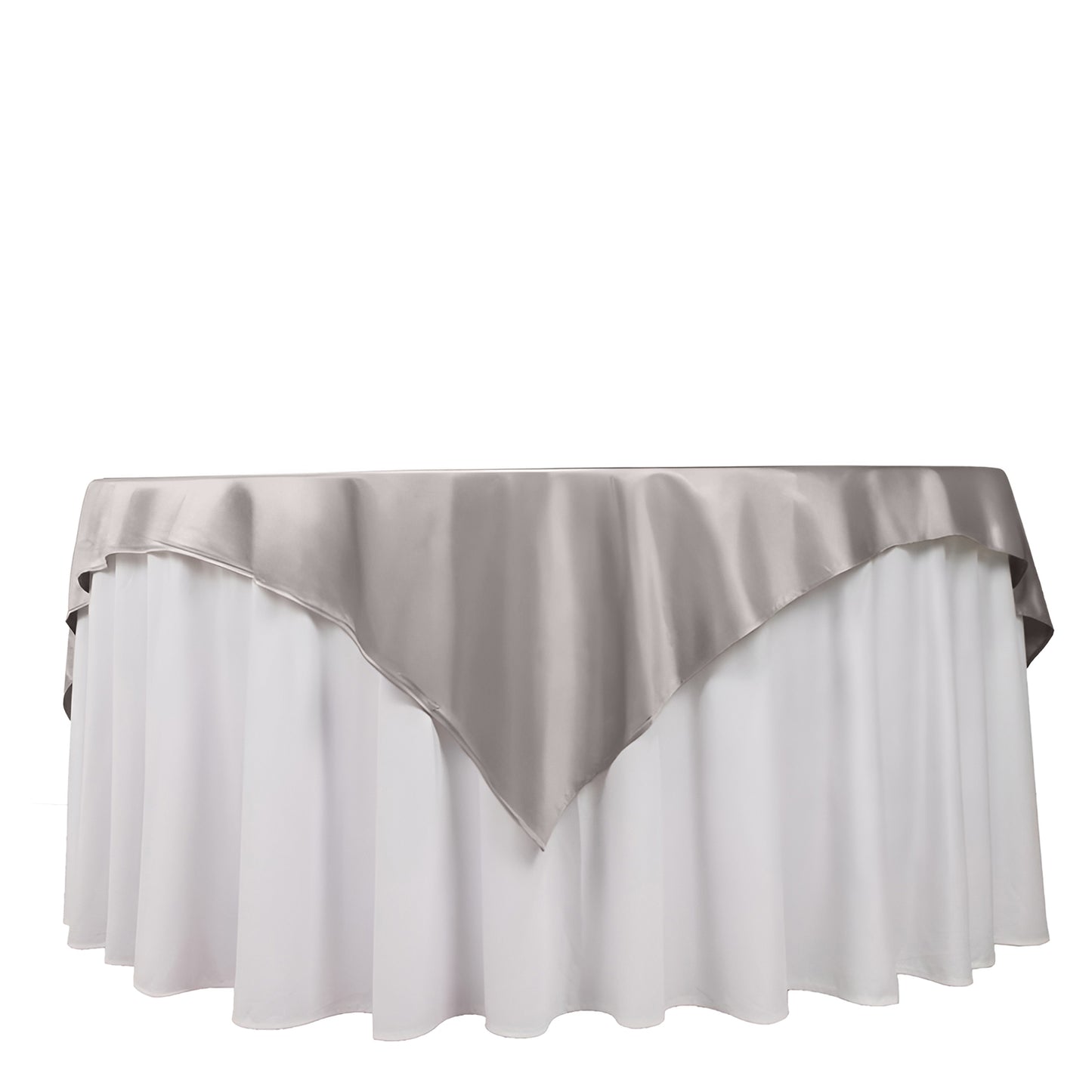 70" Shimmer Silver Scuba Square Table Overlay, Wrinkle Free Polyester Table Topper