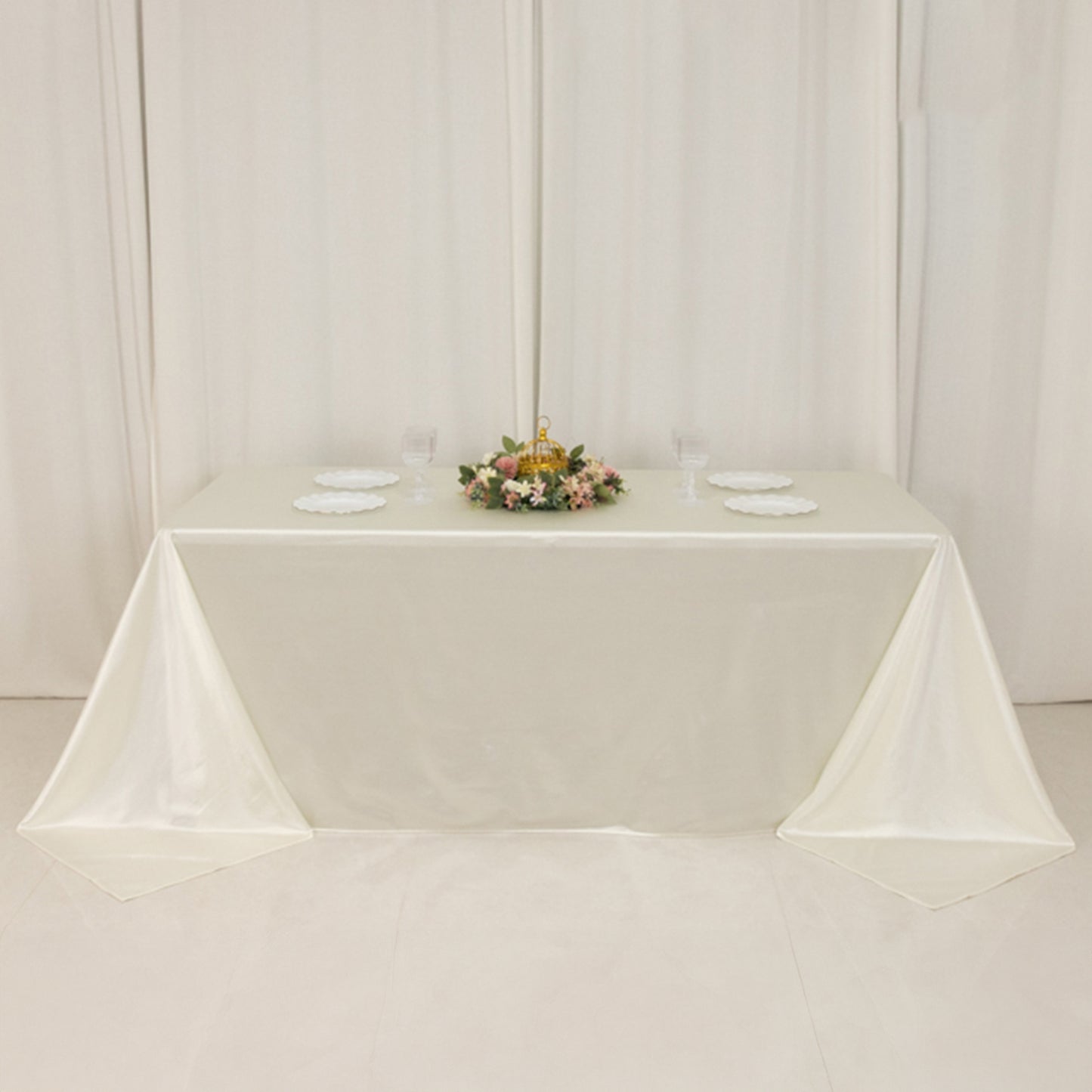 90"x132" Shimmer Pearl White Scuba Rectangle Tablecloth, Wrinkle Free Seamless Premium Polyester Table Cover for 6 Foot Tables With Floor-Length Drop