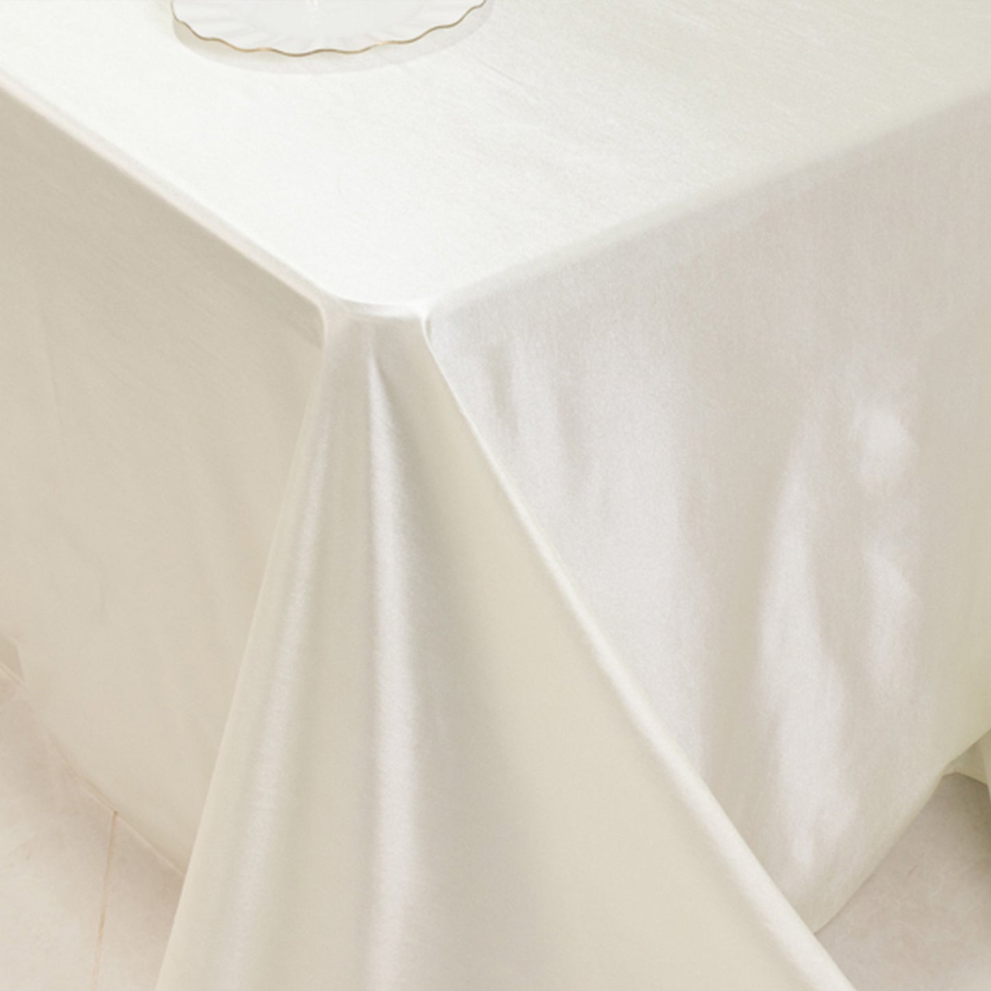 90"x132" Shimmer Pearl White Scuba Rectangle Tablecloth, Wrinkle Free Seamless Premium Polyester Table Cover for 6 Foot Tables With Floor-Length Drop