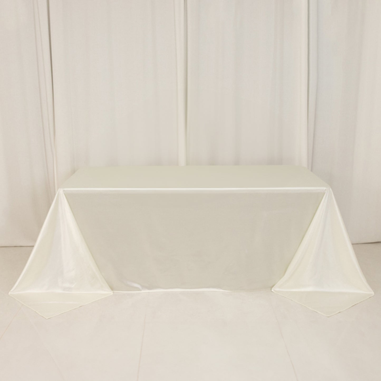 90"x132" Shimmer Pearl White Scuba Rectangle Tablecloth, Wrinkle Free Seamless Premium Polyester Table Cover for 6 Foot Tables With Floor-Length Drop