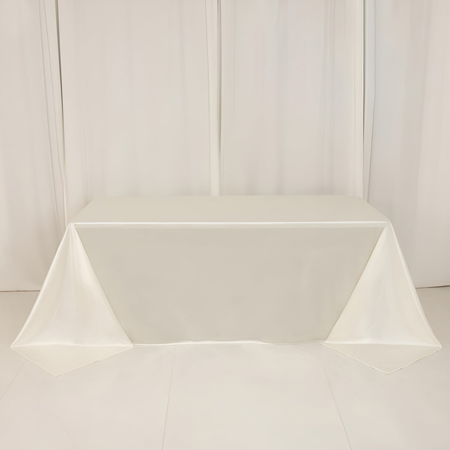 90"x132" Shimmer Pearl White Scuba Rectangle Tablecloth, Wrinkle Free Seamless Polyester Table Cover for 6 Foot Tables With Floor-Length Drop