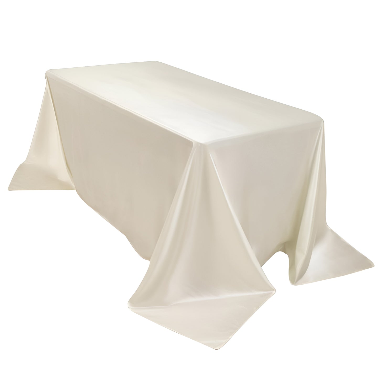 90"x132" Shimmer Pearl White Scuba Rectangle Tablecloth, Wrinkle Free Seamless Polyester Table Cover for 6 Foot Tables With Floor-Length Drop