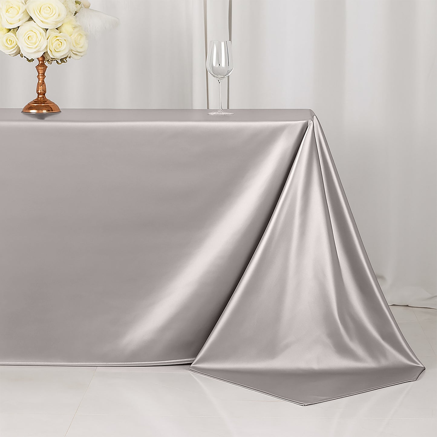 90"x132" Shimmer Silver Scuba Rectangle Tablecloth, Wrinkle Free Seamless Polyester Tablecloth for 6 Foot Table With Floor-Length Drop