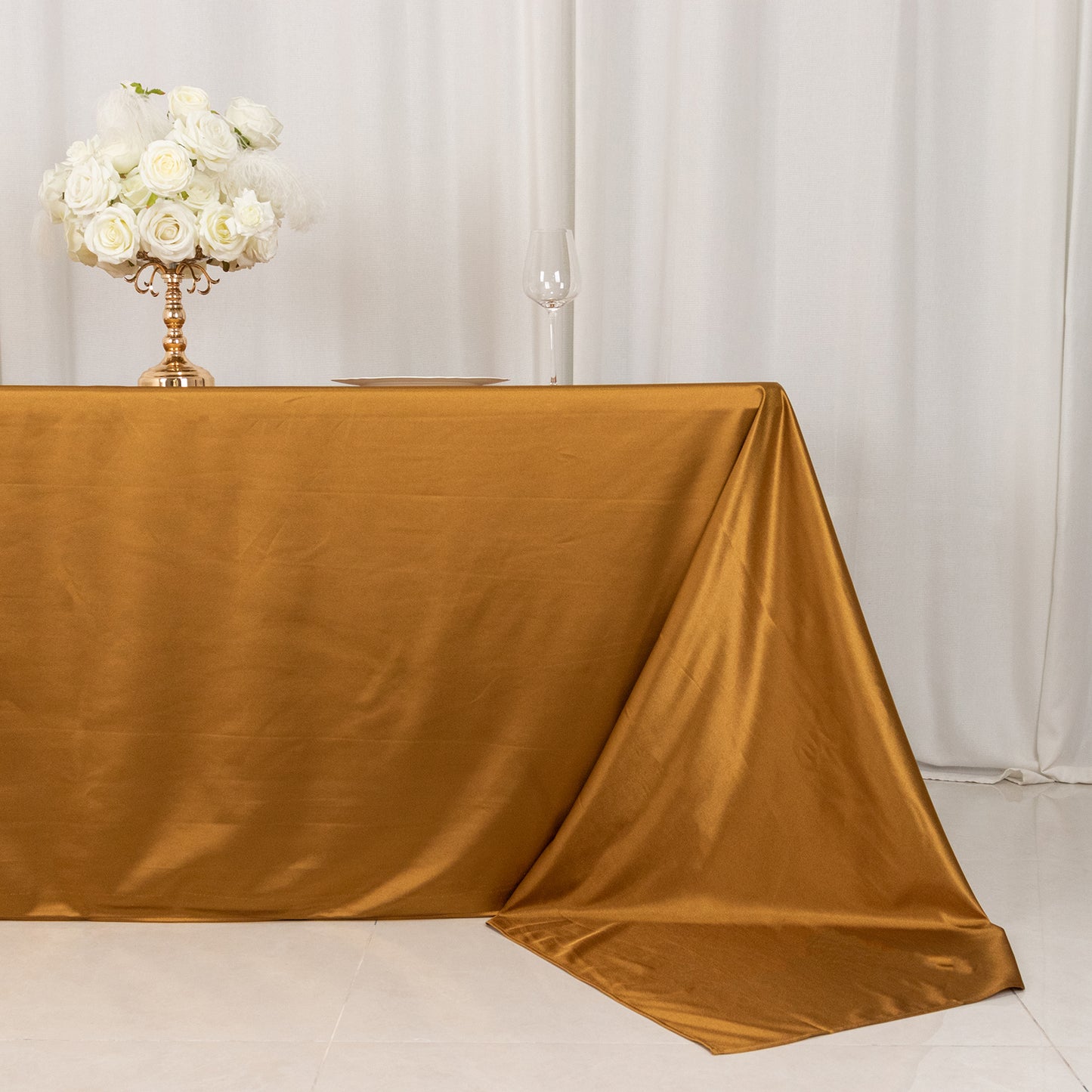 90"x156" Shimmer Gold Premium Scuba Rectangle Tablecloth, Wrinkle Free Seamless Polyester Tablecloth for 8 Foot Table With Floor-Length Drop