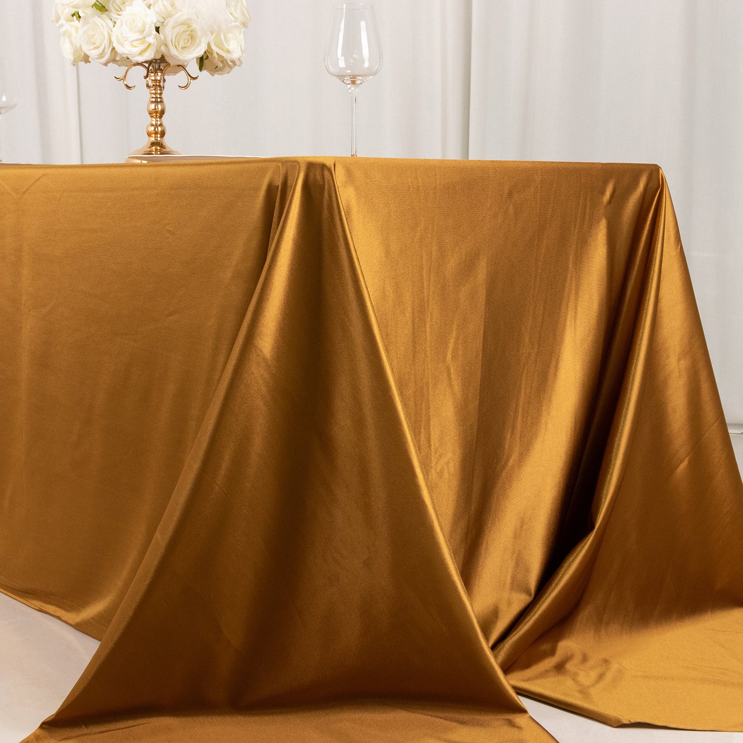 90"x156" Shimmer Gold Premium Scuba Rectangle Tablecloth, Wrinkle Free Seamless Polyester Tablecloth for 8 Foot Table With Floor-Length Drop