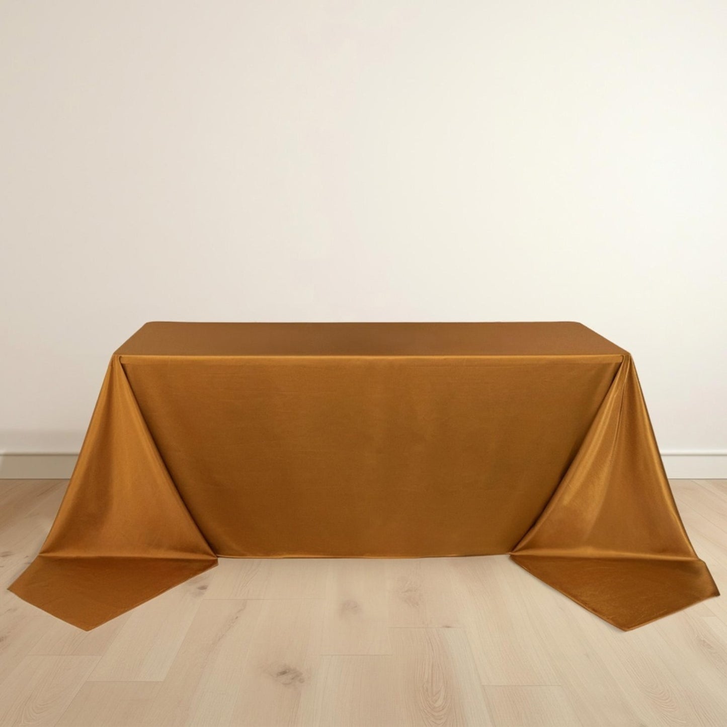 90"x156" Shimmer Gold Scuba Rectangle Tablecloth, Wrinkle Free Seamless Polyester Tablecloth for 8 Foot Table With Floor-Length Drop