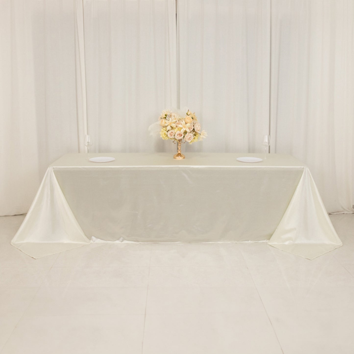 90"x156" Shimmer Pearl White Scuba Rectangle Tablecloth, Wrinkle Free Seamless Premium Polyester Table Cover for 8 Foot Tables With Floor-Length Drop