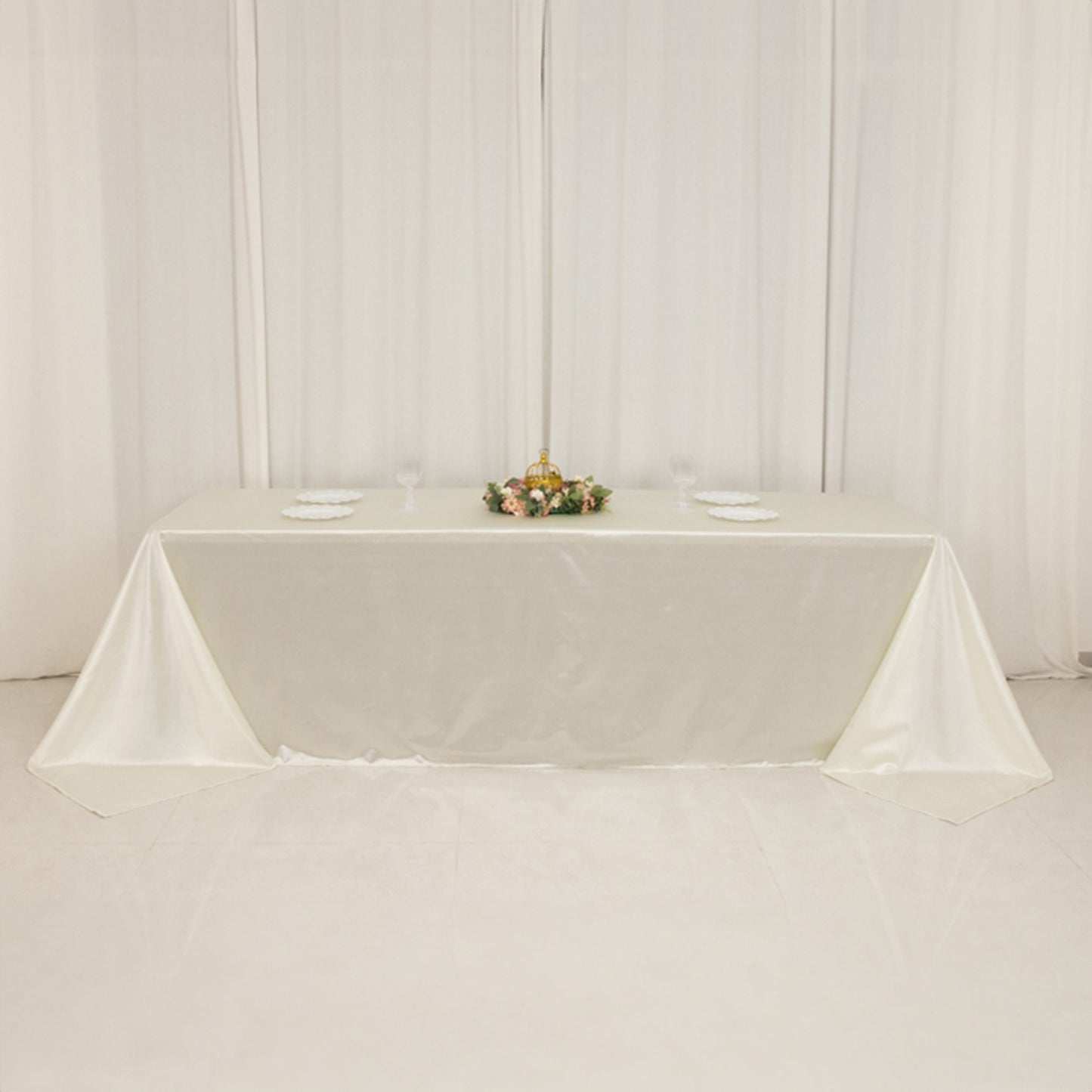 90"x156" Shimmer Pearl White Scuba Rectangle Tablecloth, Wrinkle Free Seamless Premium Polyester Table Cover for 8 Foot Tables With Floor-Length Drop