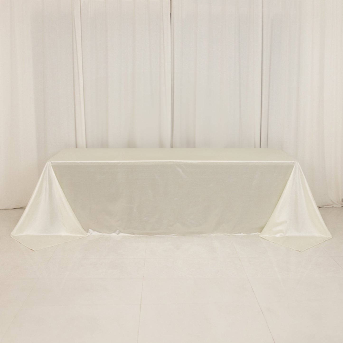 90"x156" Shimmer Pearl White Scuba Rectangle Tablecloth, Wrinkle Free Seamless Premium Polyester Table Cover for 8 Foot Tables With Floor-Length Drop