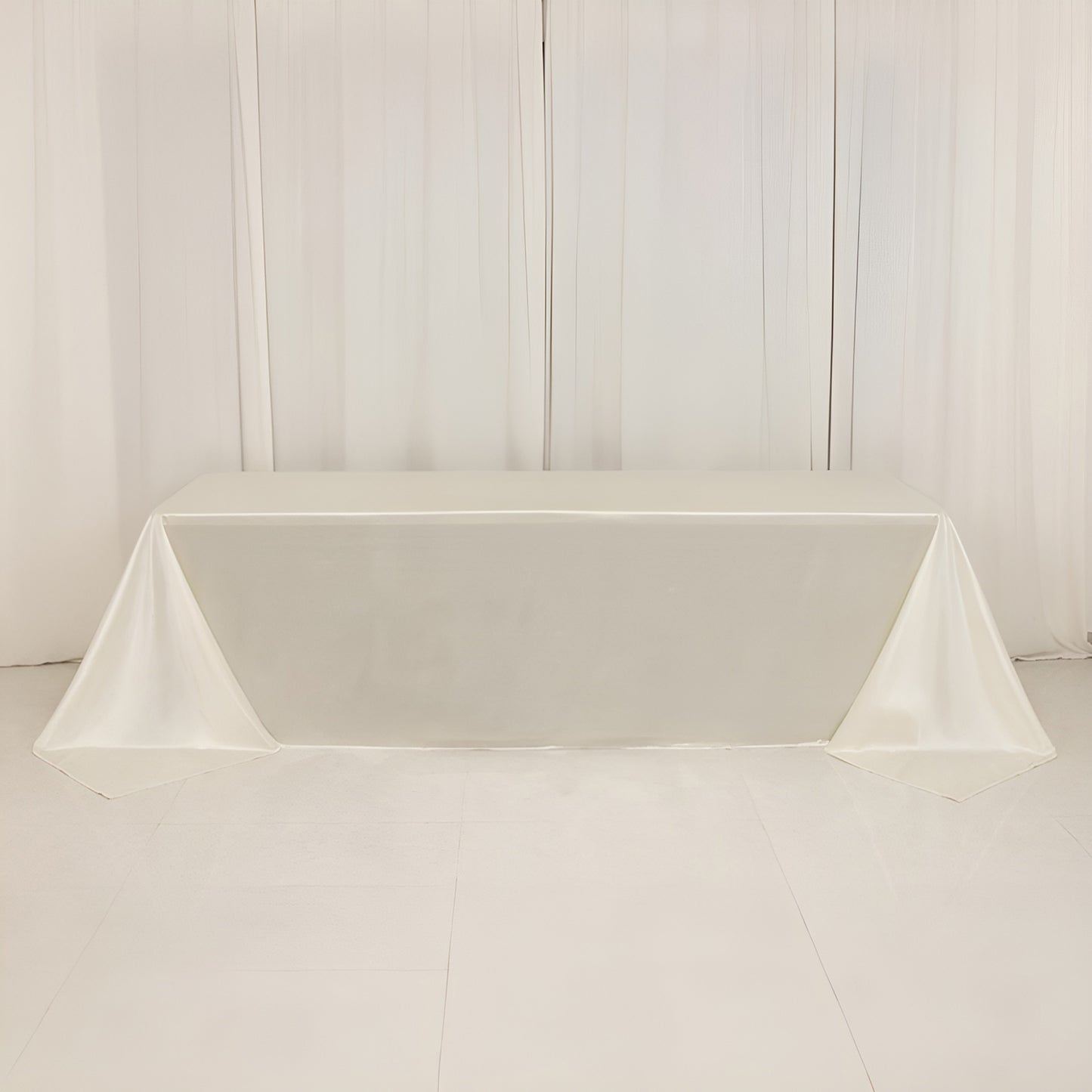 90"x156" Shimmer Pearl White Scuba Rectangle Tablecloth, Wrinkle Free Seamless Polyester Table Cover for 8 Foot Tables With Floor-Length Drop