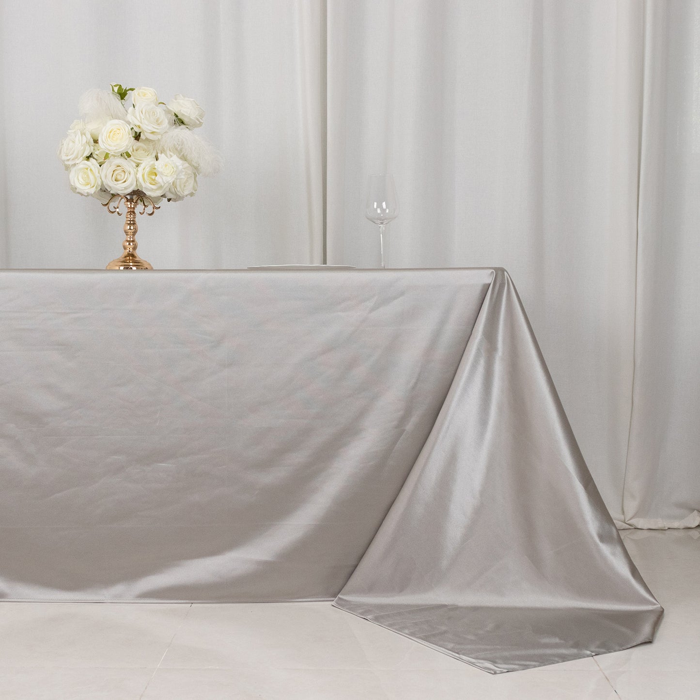 90"x156" Shimmer Silver Premium Scuba Rectangle Tablecloth, Wrinkle Free Seamless Polyester Tablecloth for 8 Foot Table With Floor-Length Drop