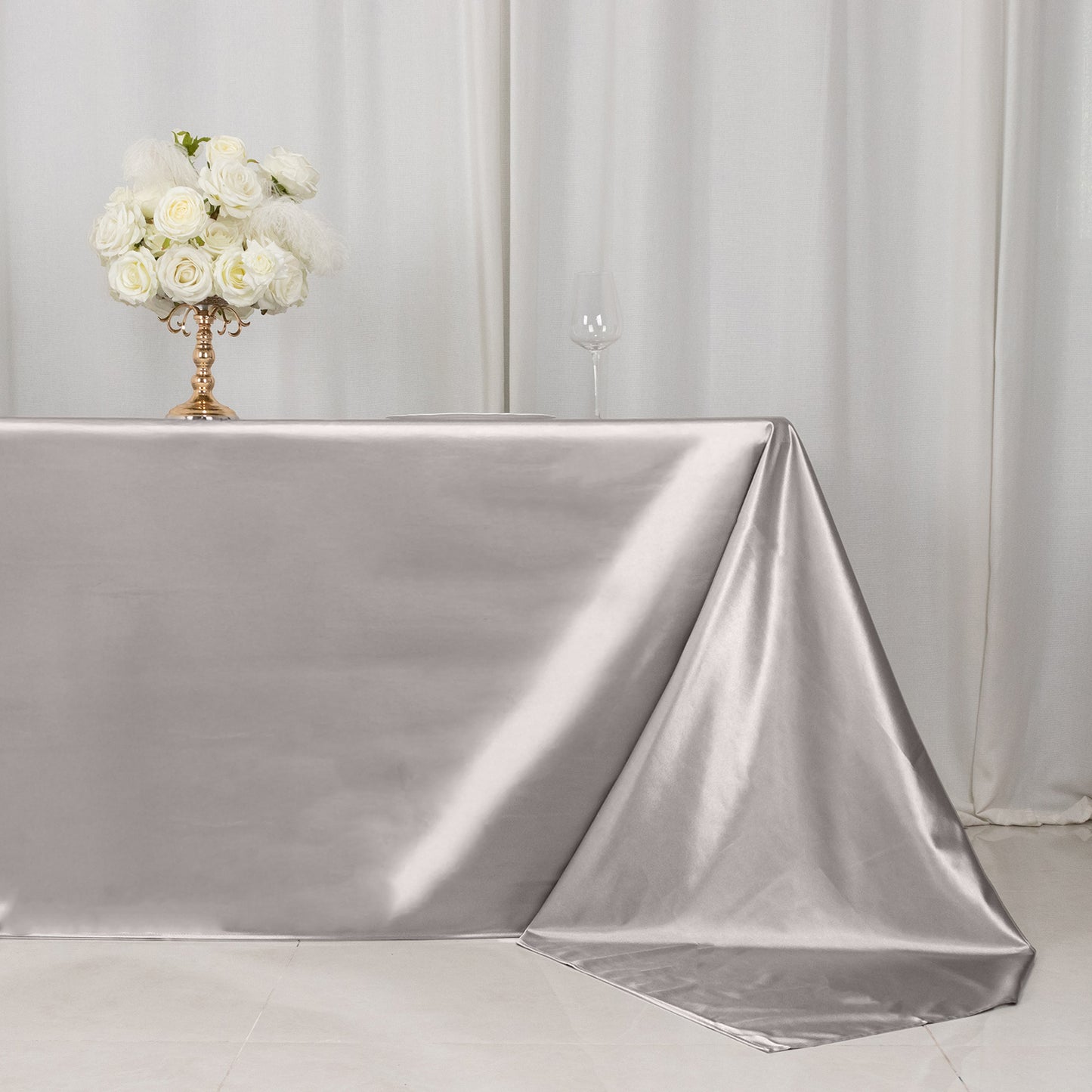 90"x156" Shimmer Silver Scuba Rectangle Tablecloth, Wrinkle Free Seamless Polyester Tablecloth for 8 Foot Table With Floor-Length Drop