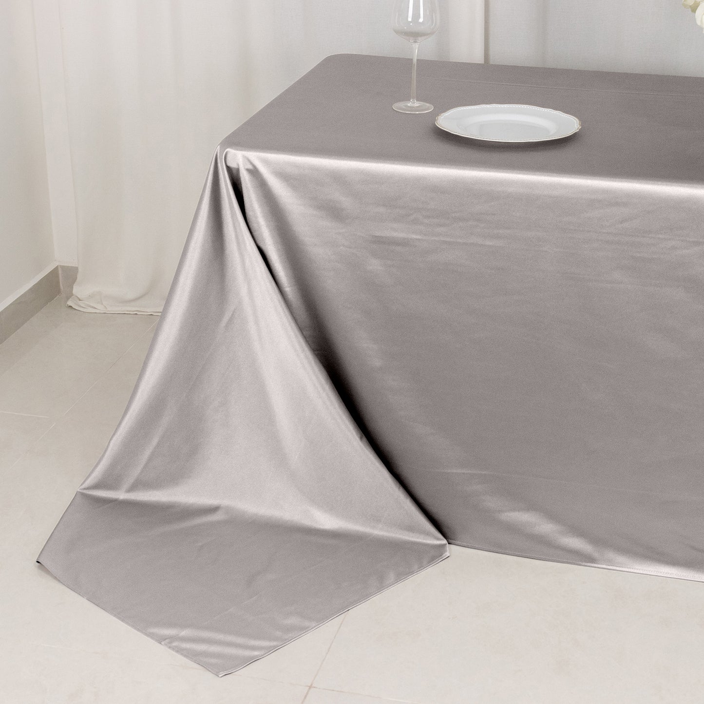 90"x156" Shimmer Silver Scuba Rectangle Tablecloth, Wrinkle Free Seamless Polyester Tablecloth for 8 Foot Table With Floor-Length Drop