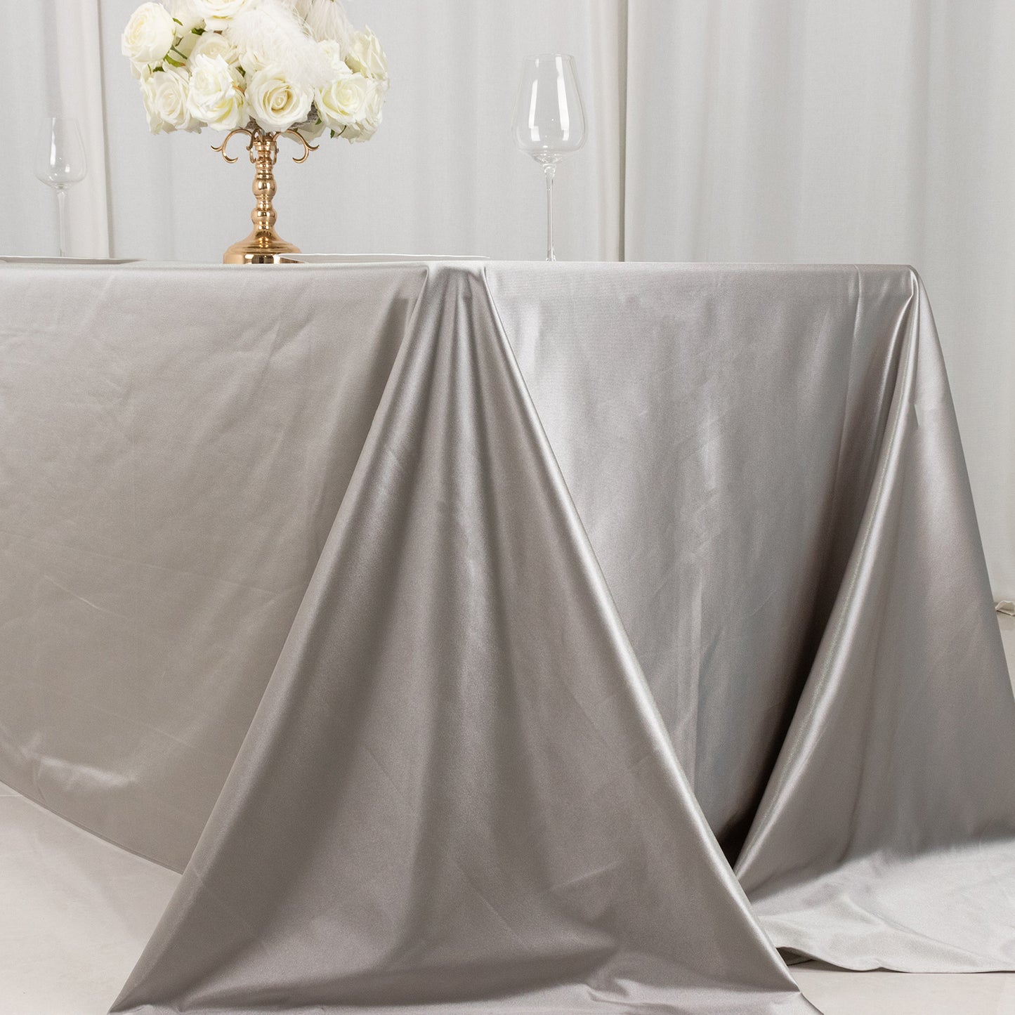 90"x156" Shimmer Silver Premium Scuba Rectangle Tablecloth, Wrinkle Free Seamless Polyester Tablecloth for 8 Foot Table With Floor-Length Drop