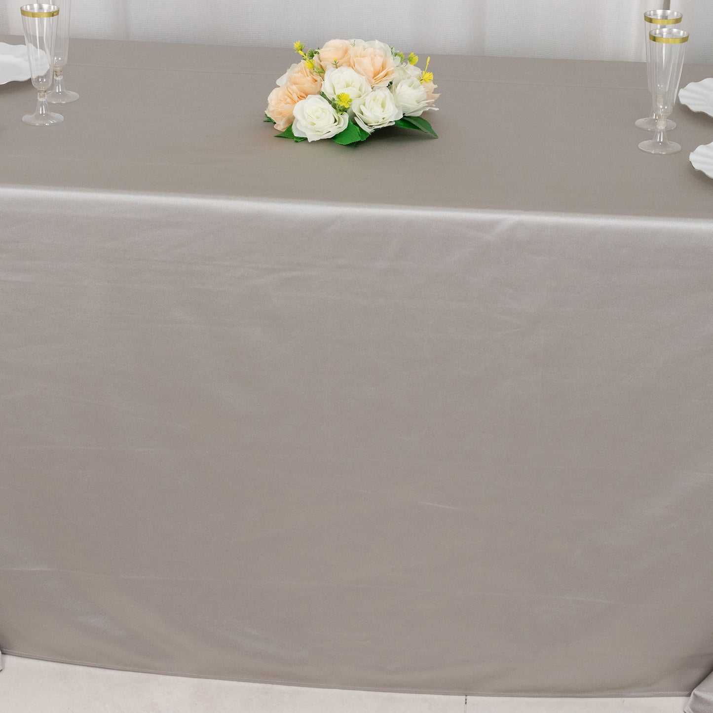 90"x156" Shimmer Silver Premium Scuba Rectangle Tablecloth, Wrinkle Free Seamless Polyester Tablecloth for 8 Foot Table With Floor-Length Drop