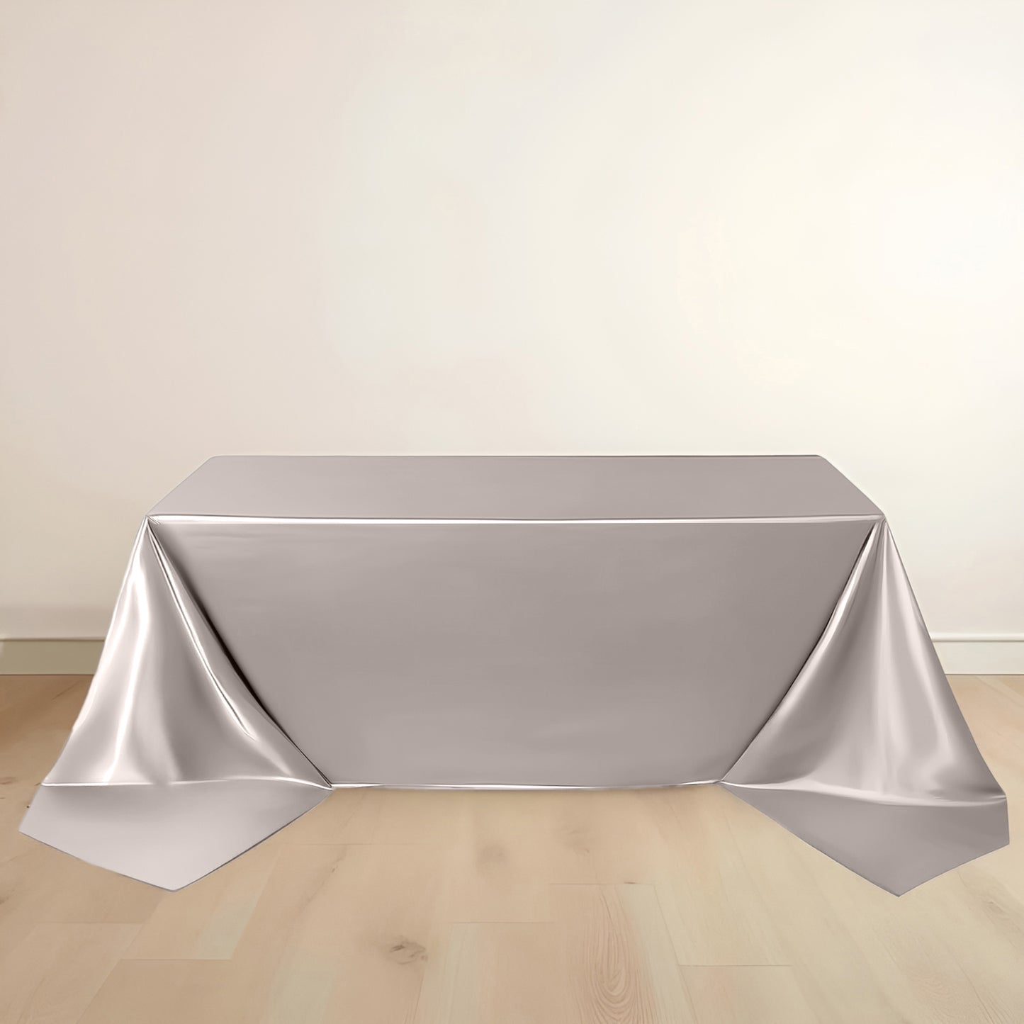 90"x156" Shimmer Silver Scuba Rectangle Tablecloth, Wrinkle Free Seamless Polyester Tablecloth for 8 Foot Table With Floor-Length Drop