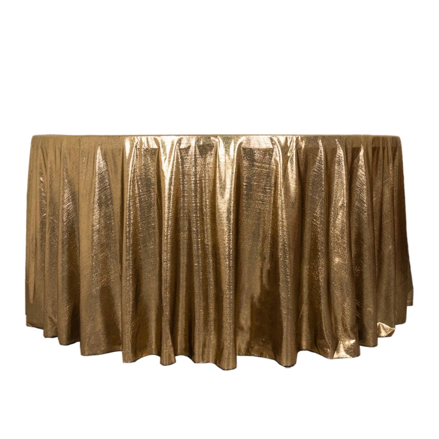 Antique gold shimmer sequin tablecloth, wrinkle-free and sparkling.