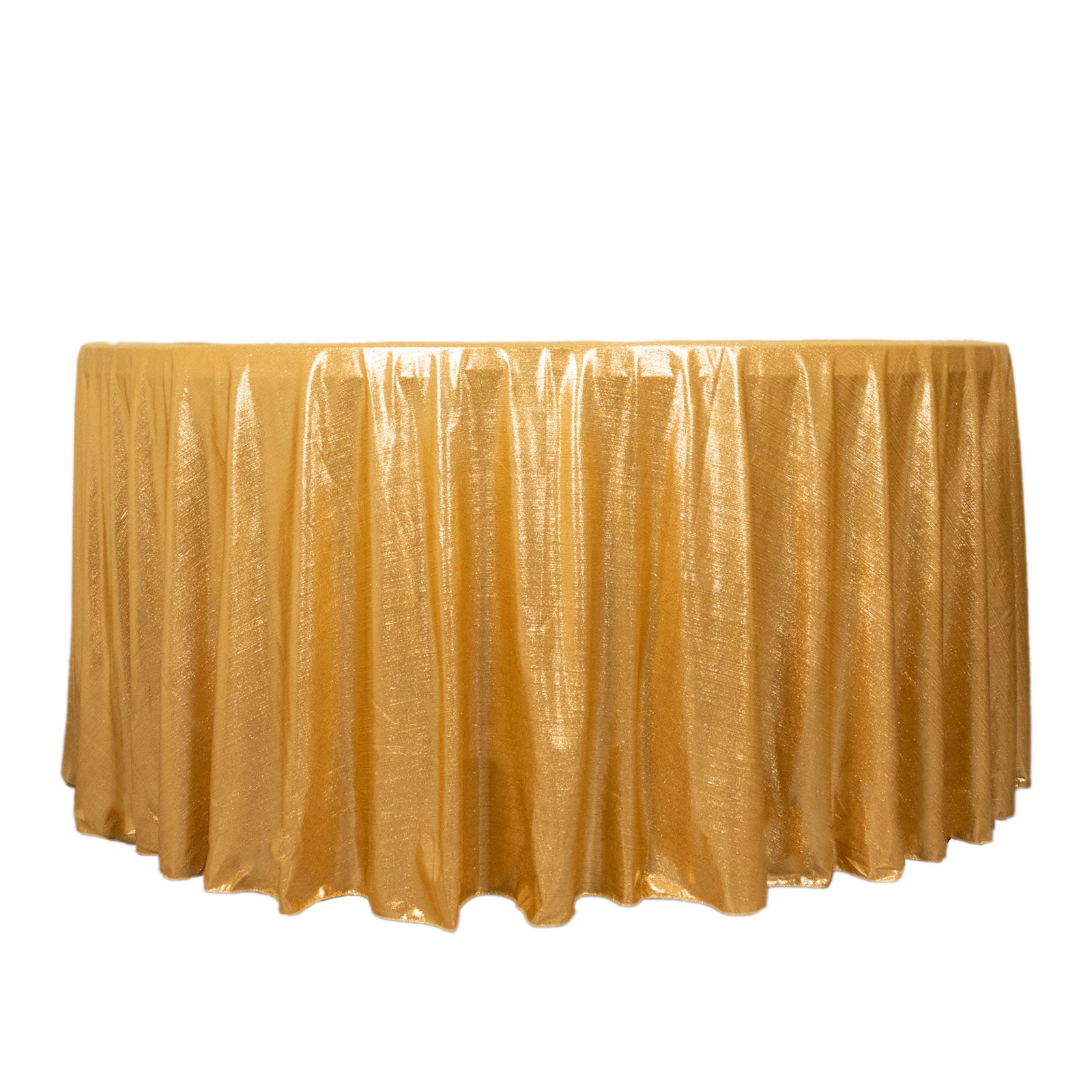 Gold shimmer sequin dots tablecloth, wrinkle-free and sparkling.