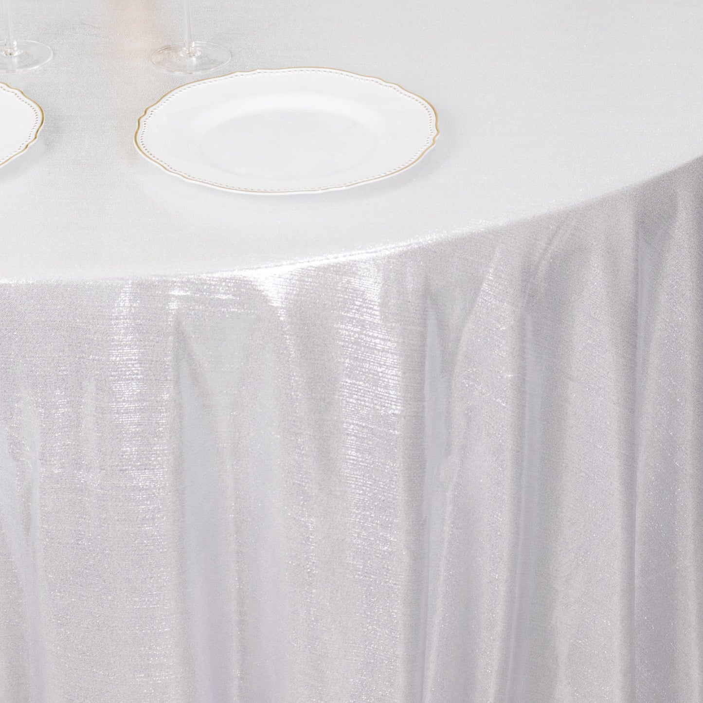 120" silver shimmer sequin dots tablecloth, wrinkle-free sparkle glitter cover.