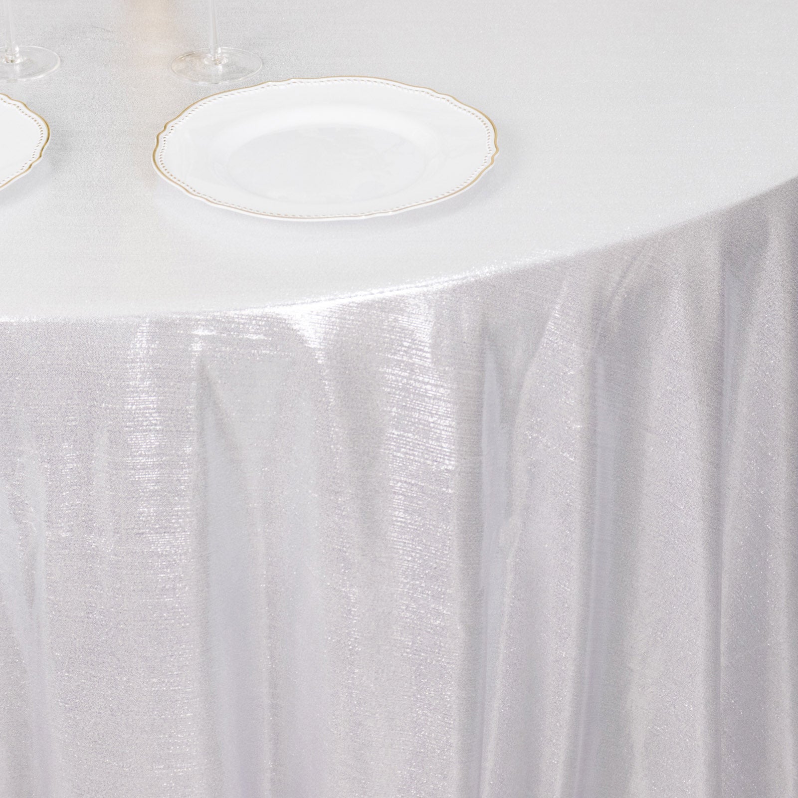 120" silver shimmer sequin dots tablecloth, wrinkle-free sparkle glitter cover.