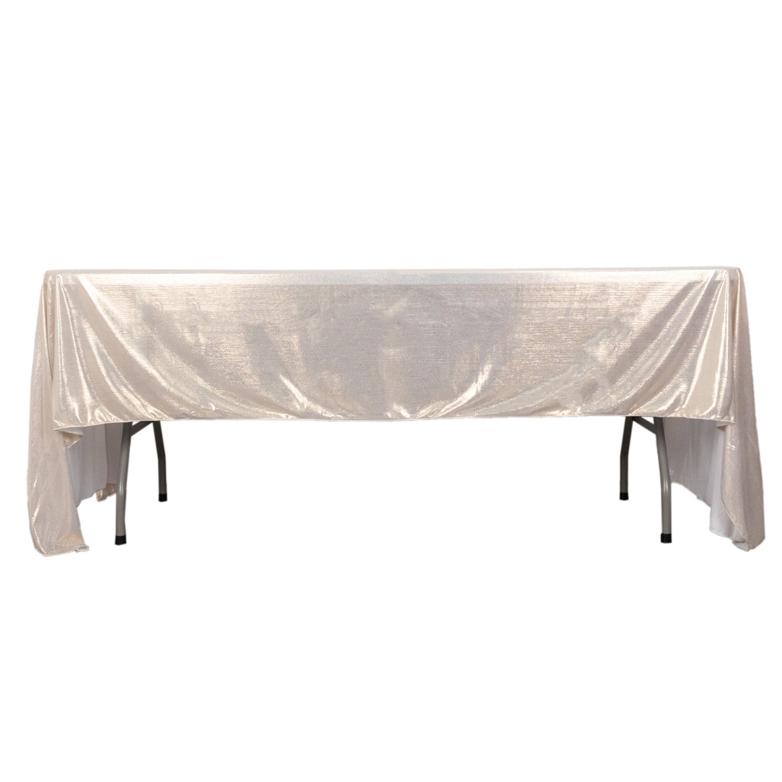 Shiny beige rectangular tablecloth with shimmer sequin dots, 60"x126".