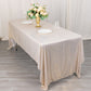 Shiny beige rectangular tablecloth with shimmer sequin dots on a dining table.