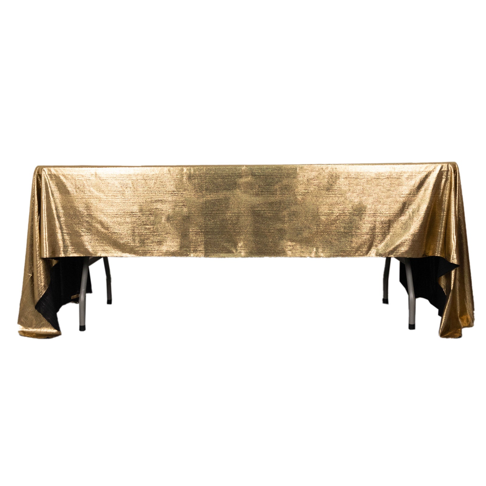 Shiny antique gold rectangular tablecloth with shimmer sequin dots.