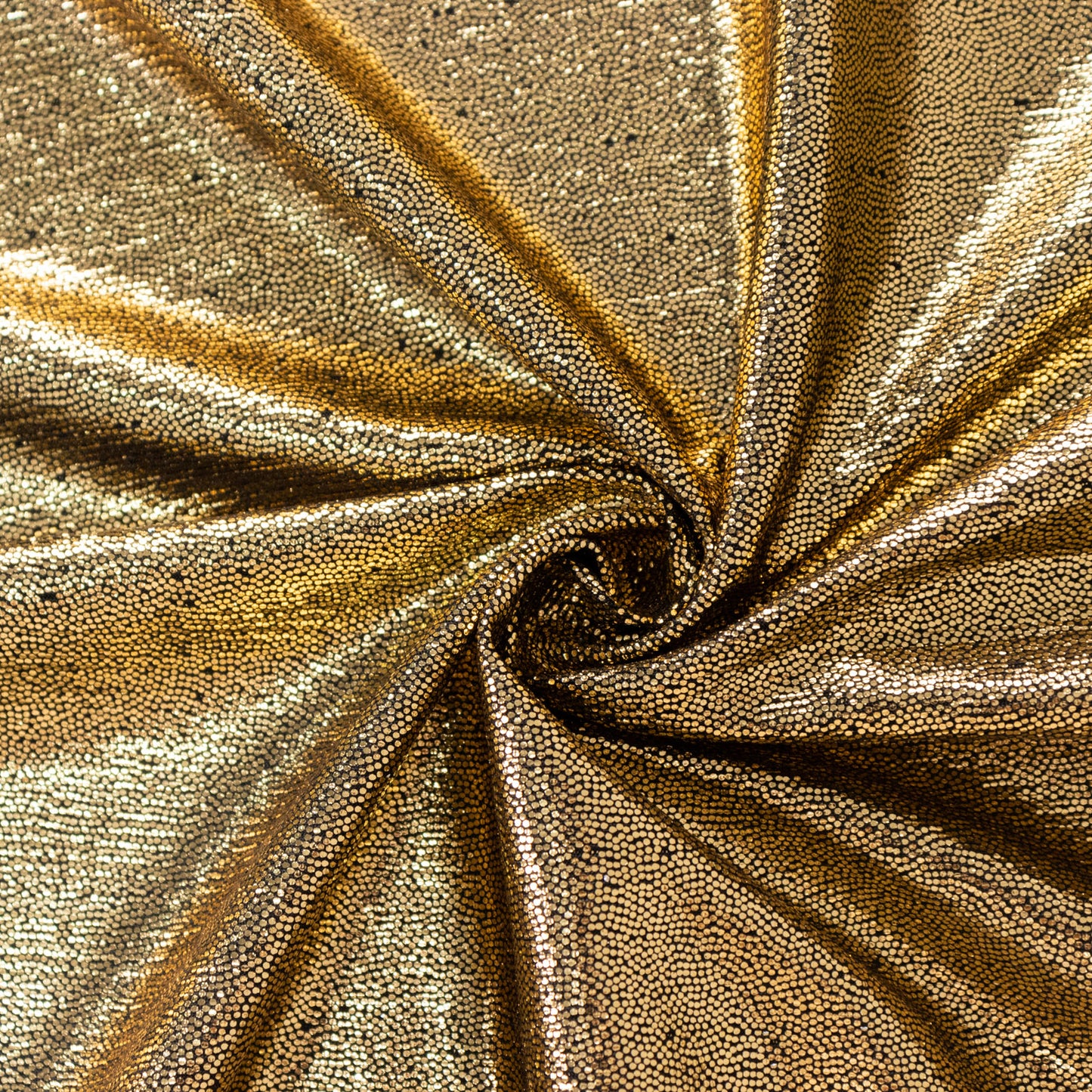 Shiny antique gold polyester tablecloth with shimmer sequin dots.