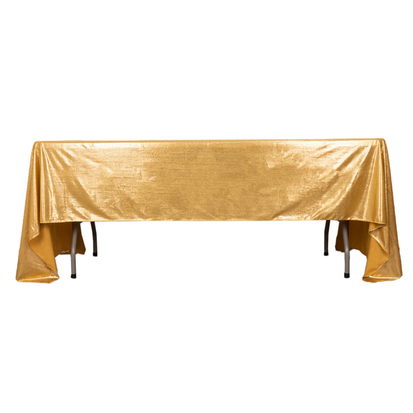 Shiny gold rectangular tablecloth with shimmer sequin dots, 60"x126".