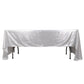Shiny silver polyester rectangular tablecloth with shimmer sequin dots.