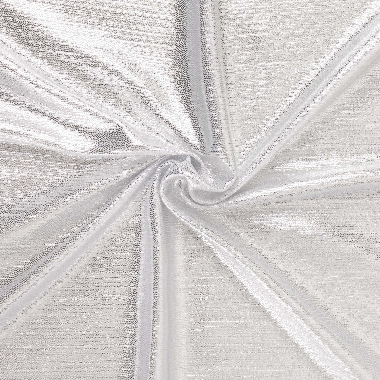 Shiny silver rectangular tablecloth with shimmer sequin dots.