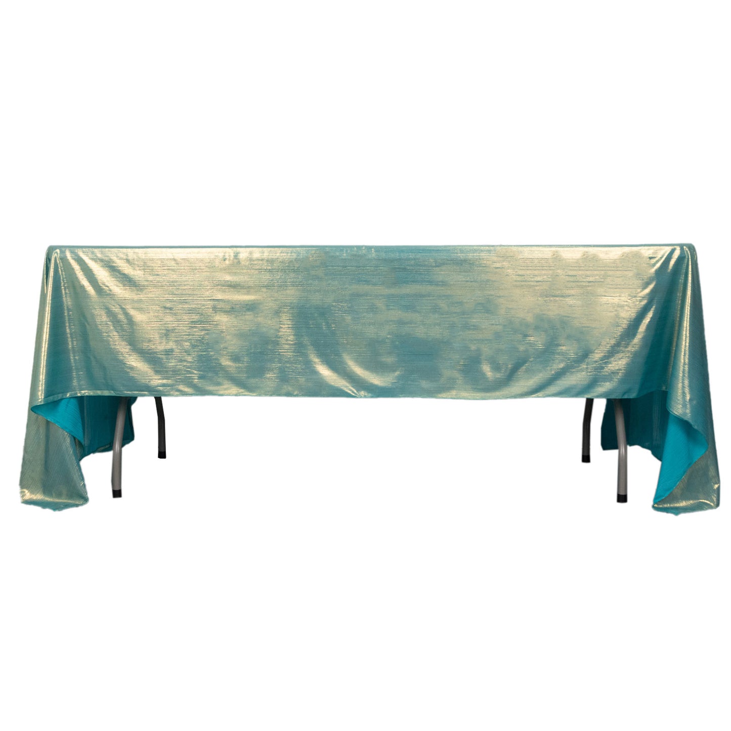 Shiny turquoise rectangular tablecloth with shimmer sequin dots.