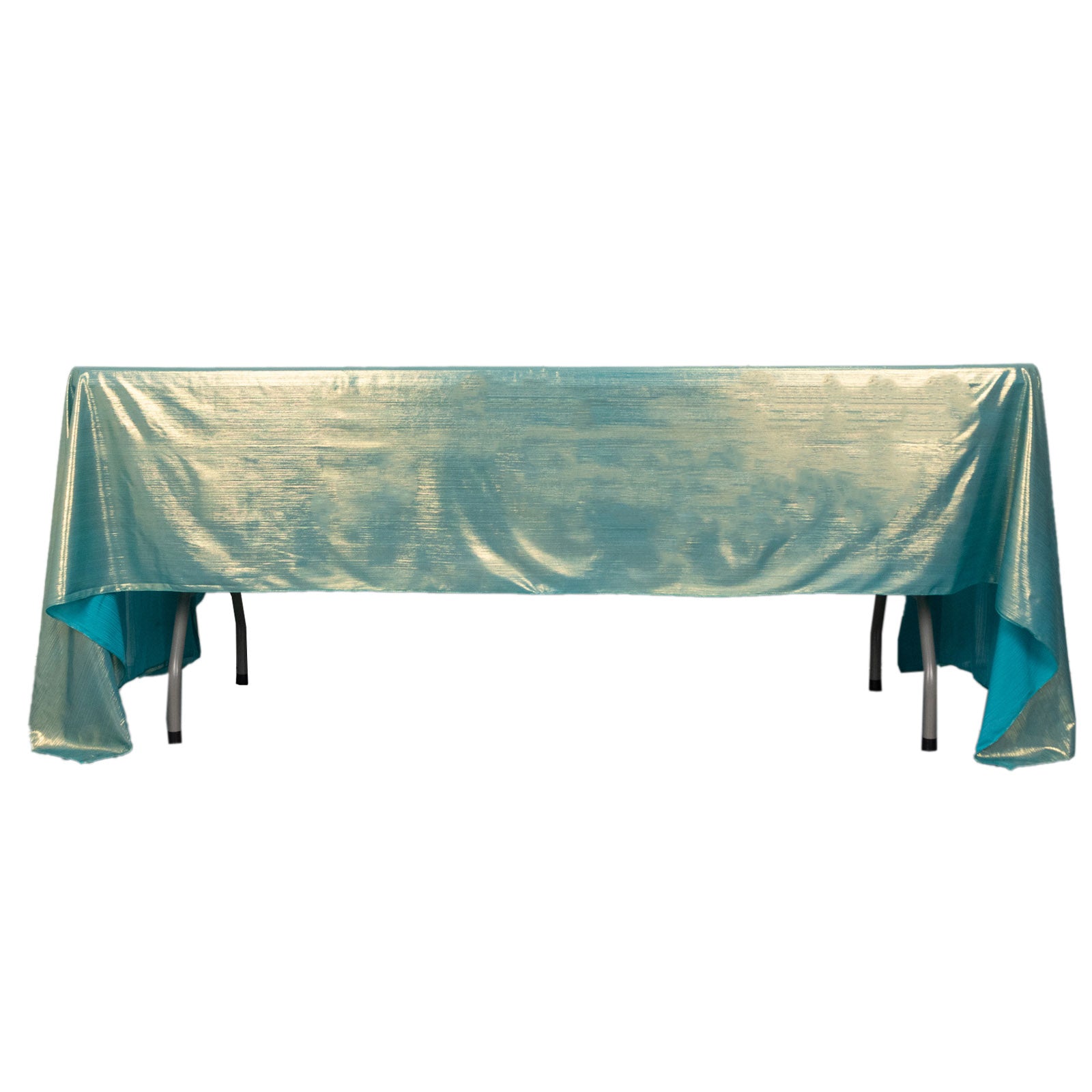Shiny turquoise rectangular tablecloth with shimmer sequin dots.