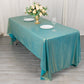 Shiny turquoise tablecloth with shimmer sequin dots on table.