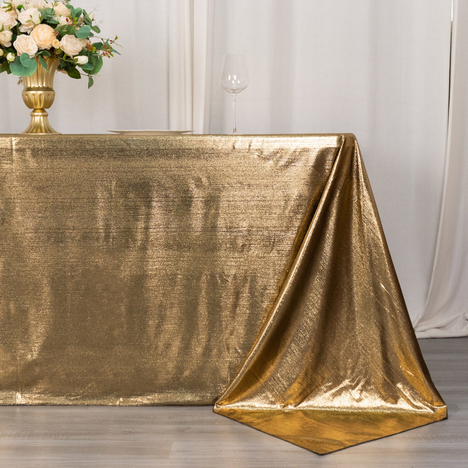 Antique gold shimmer sequin tablecloth, wrinkle-free sparkle tablecover.