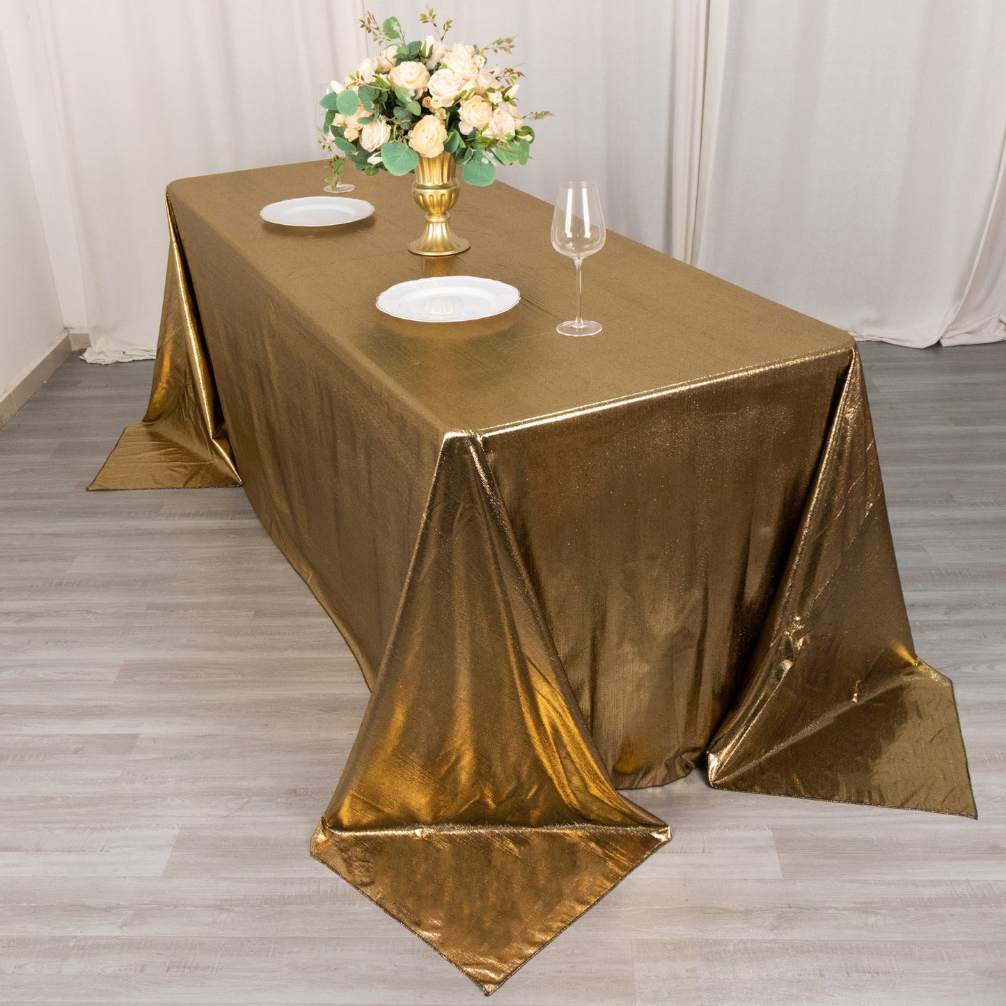 Antique gold shimmer sequin tablecloth, wrinkle-free sparkle tablecover.