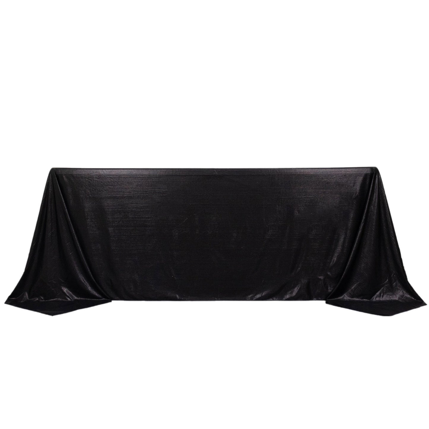 Black shimmer sequin tablecloth, 90"x132", wrinkle-free and sparkling.