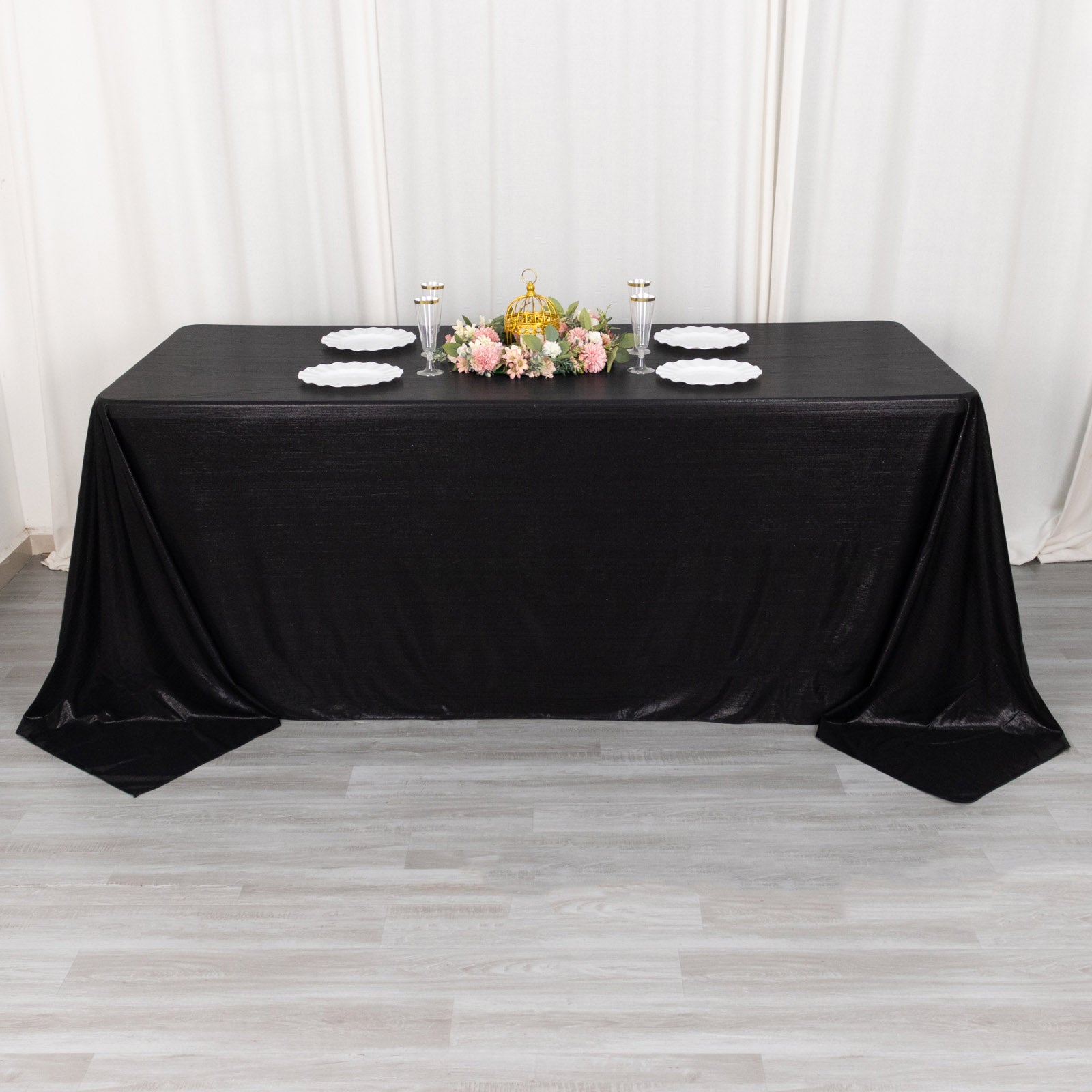 Black shimmer sequin tablecloth, wrinkle-free glitter tablecover.