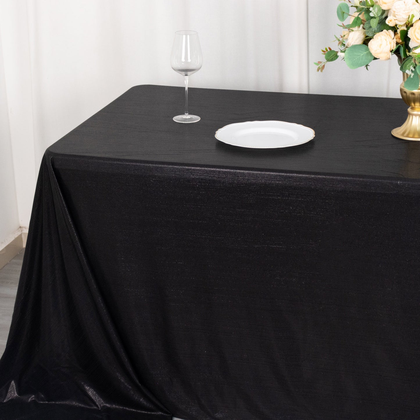 Black shimmer sequin tablecloth, 90"x132", wrinkle-free sparkle cover.