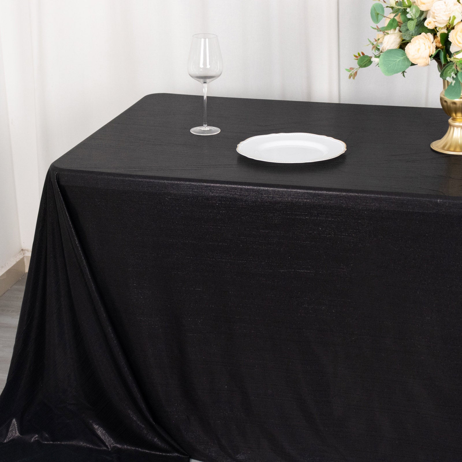 Black shimmer sequin tablecloth, 90"x132", wrinkle-free sparkle cover.