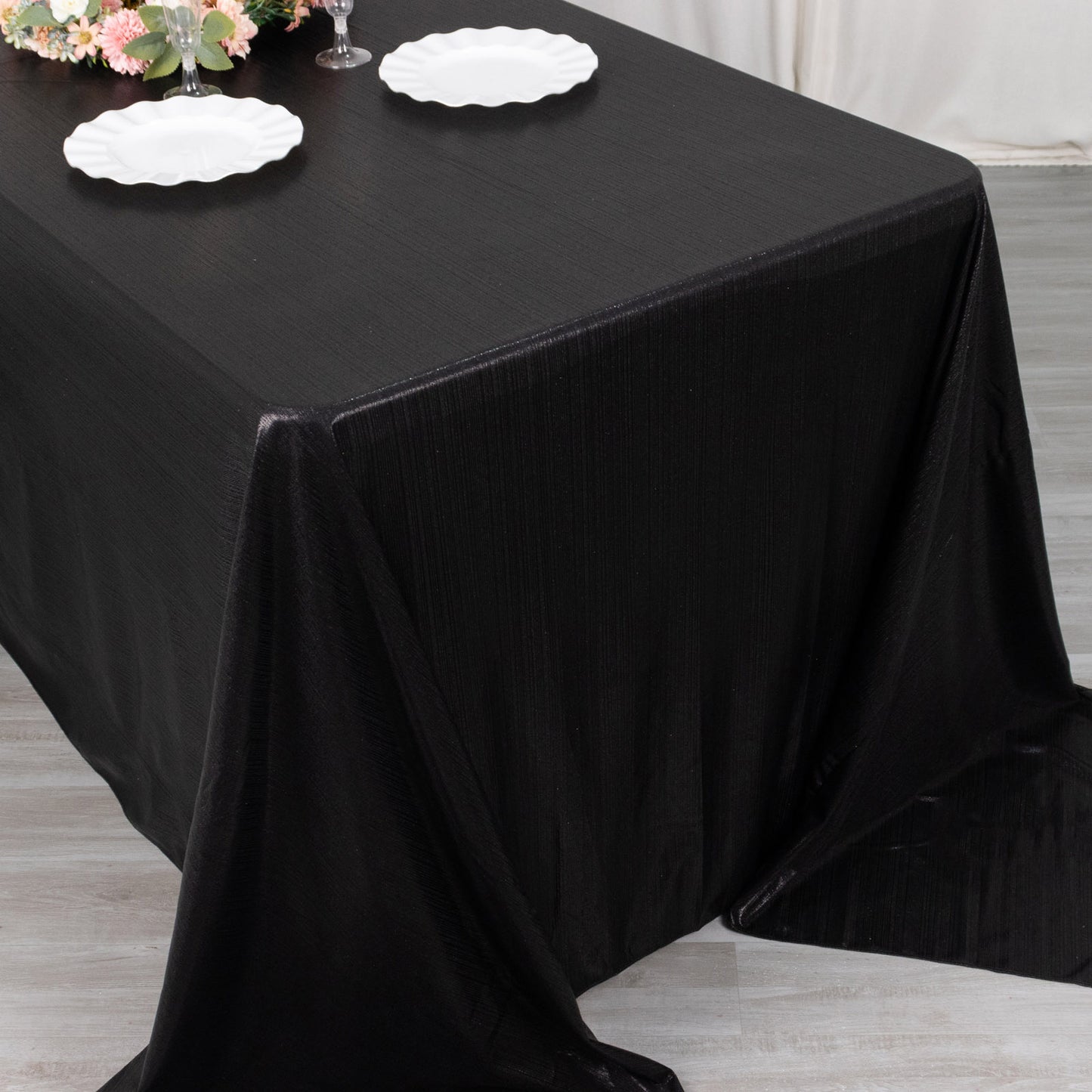 Black shimmer sequin dots tablecloth, wrinkle-free sparkle tablecover.