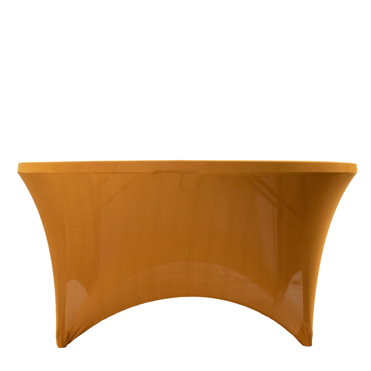 Gold fitted round tablecloth for 5-foot tables.