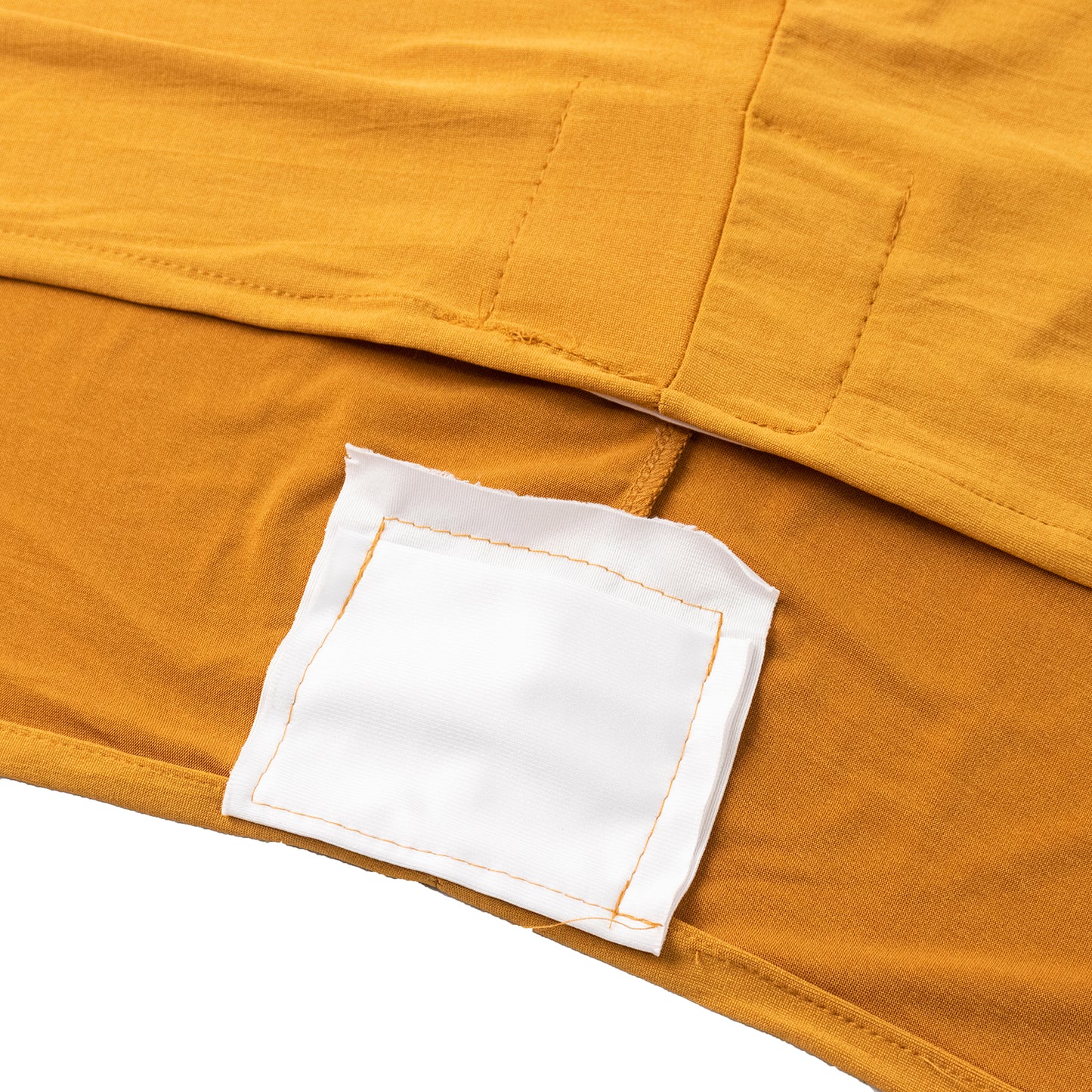 Gold stretch spandex fitted tablecloth for 5-foot round tables.