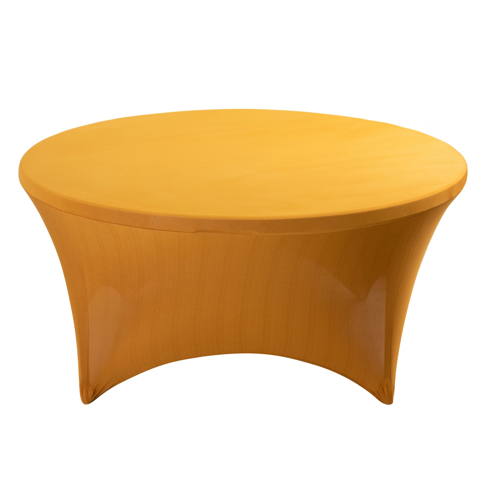 Gold fitted round tablecloth for 5-foot tables.