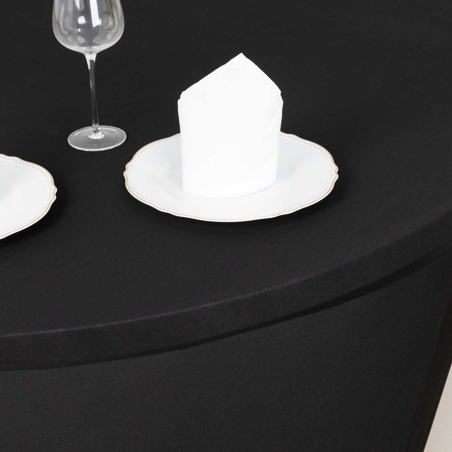 6ft Black Round Stretch Spandex Tablecloth Fitted Table Cover for 72 inch Tables