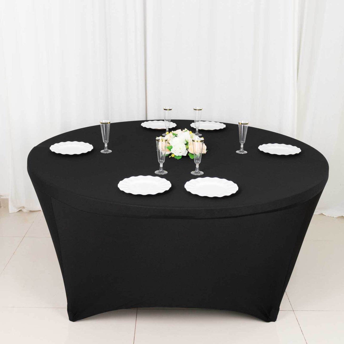 6ft Black Round Stretch Spandex Tablecloth Fitted Table Cover for 72 inch Tables